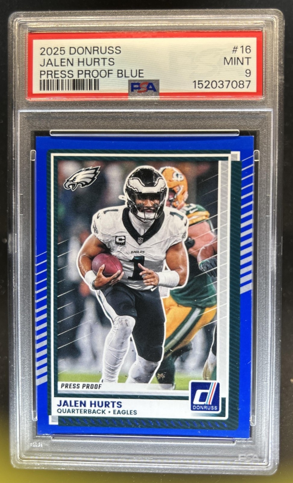 2025 Panini Donruss Jalen Hurts Press Proof Blue #16 Eagles PSA 9 view 1