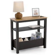 Christow Slim Console Table Oak-Effect Top Shelf & Storage H60cm x W65cm x D28cm