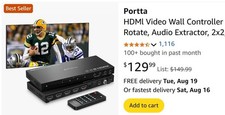 PORTTA HDMI Video Wall Controller 2x2 4K   11 Splicing Modes RS232 Audio Extract