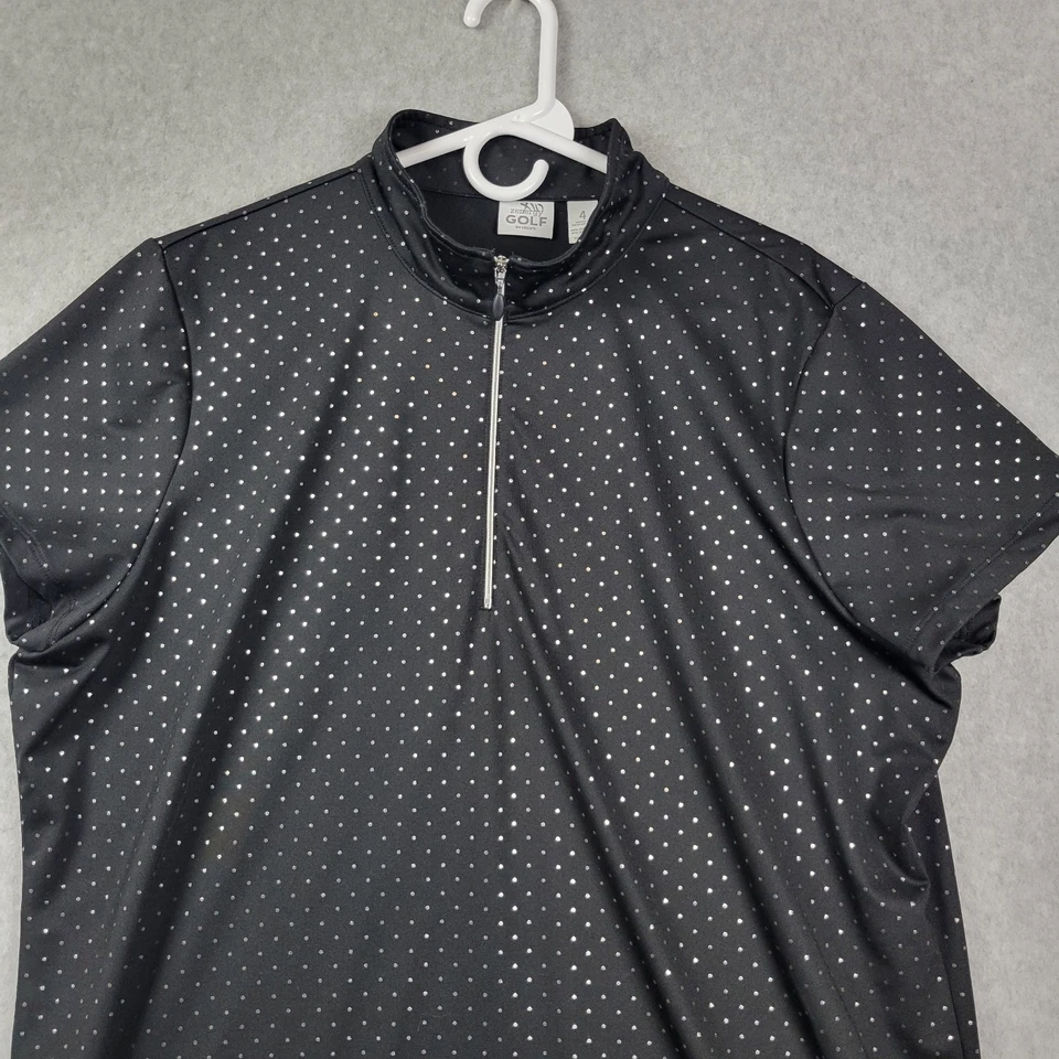 Camisa Zenergy Golf Chico’s Negra Lunares SS 1/4 Cremallera Para Mujer Plus 4 EE. UU. 2XL  Foto 2 de 4