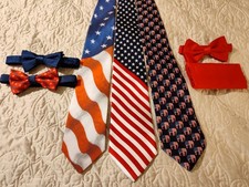 LOT of Men's Ties 3 Neckties 3 Bowties USA Theme Assorted Brands