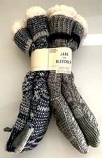 Jane & Bleecker Womens Slipper Socks 2 PAIR GRY BLU WHT FITS SHOE SZ 4-10 NWTAGS