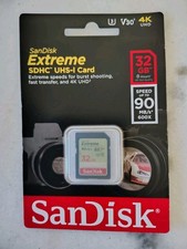 SanDisk Extreme 32GB SDHC Card - U3, V30, 4k/UHD, Speed Up To 90 MB/S
