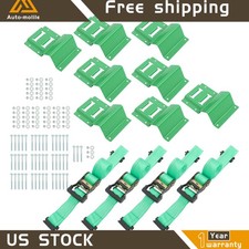 E Track Wheel Chock Tie Down System 8 Green Ratchet Straps Durable Secure Cargo E Track Wheel Chock Tie Down System 8 Green Ratchet Straps Durable Secure Cargo