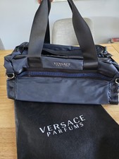 Versace Parfums Duffle Bag Blue Backpack Faux Leather Gym Weekender Travel Bag