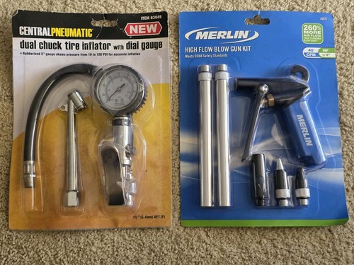 MERLIN Pneumatic High Flow Blow Gun Kit CENTRAL PNEUMATIC Tire Inflator & Gauge