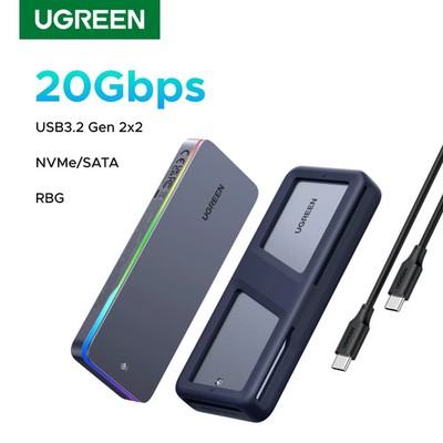 UGREEN 20Gbps M.2 SSD Enclosure NVMe SATA USB 3.2 Gen2x2 RGB Lighting