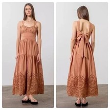 Joie Terracotta Eyelet Maxi Dress Summer Boho Cottage Summer Size Medium Women's