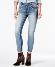 BOTTOMS-JRS Women's Jeans REWIND Juniors Embellished Cropped Top 26W blue Size 3