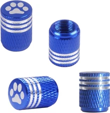 Auto Metal Tire Valve Stem Caps, 4pcs Universal Dog Paw, Aluminum with Blue 