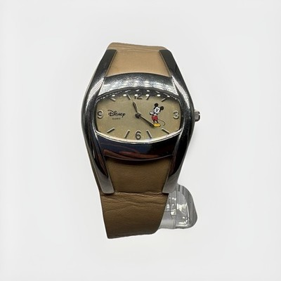 Time Works Disney Watch Mickey Mouse Oval Modern Shape Rare Tan Brown
