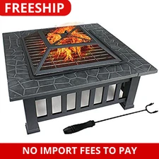 32" Fire Pit Square Metal Firepit Backyard Patio Garden Stove W/Cover Outdoor