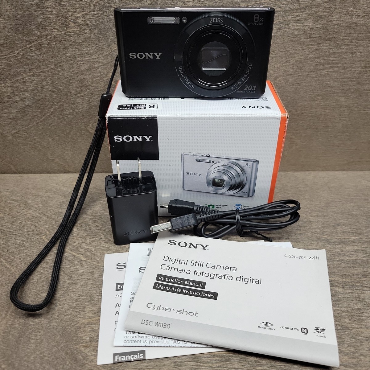 Sony Cyber-Shot DSC-W830 20.1MP Digital Camera Black w/8x Zoom Box
