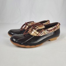 Sperry Top-Sider Duck Boots Womens 7 Brown Plaid Waterproof Rain Shoes