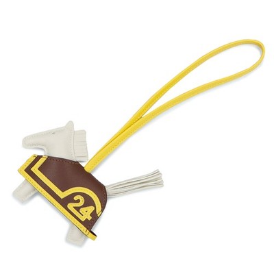 HERMES Rodeo Pm Charm / Name tag Milo Lambskin, Craie & Terre & Jaune de Naples