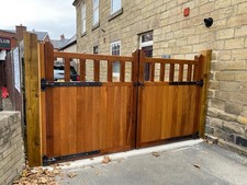 Iroko Hardwood Cottage Style Driveway Gates 9ft Wide X 4ft High