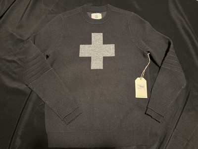 Alps & Meters Sweater Mens Large Black White Cross Ski Race Knit Patrol