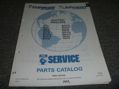 1992 Evinrude Johnson BHL2TK BHL4TK TH4TK Elec Troller Parts Catalog Manual xo