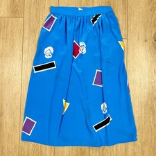 Vintage 80s Blue Geometric Pop Art Midi Skirt Abstract Memphis Design 26 Small 8
