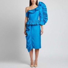 Gucci Blue Sequin Embellished Silk Shantung Ruffled Mini Dress S