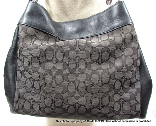 BORSA A MANO COACH NERA E GRIGIA FIRMATA LEXY CONTORNO tela e pelle M1657 F57612 - Foto 9 di 12