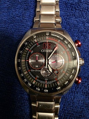 Citizen Eco-Drive B620 GN-4-S Black & Red Dial Stainless Steel 45mm Chrono Watch