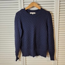 Loft Women's Blue Textured Knit Crew Neck Long Sleeve Pullover Sweater