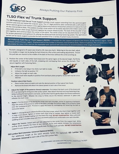 ISO Preferred TLSO Flex w/Trunk Support Back Brace - BA-220 Universal Size NEW - Picture 5 of 9