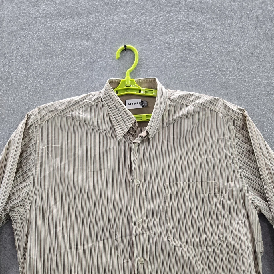 St. Croix Men Button Up Shirt LARGE Beige Striped Long Sleeve Made In Italy - Image 4 of 4