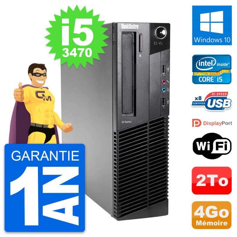 PC Lenovo ThinkCentre M82 SFF Intel i5-3470 RAM 4Go Disque 2To Windows 10 Wifi
