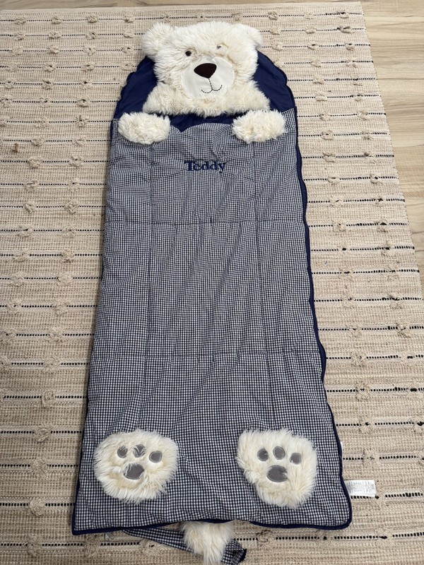 Pottery Barn Kids Shaggy Head Bear Sleeping Bag – Monogram “TEDDY” – Lightly Use