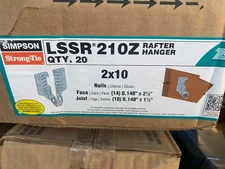 Box of 20 Simpson Strong-Tie LSSR210Z 2x10 Adjustable Rafter Hanger