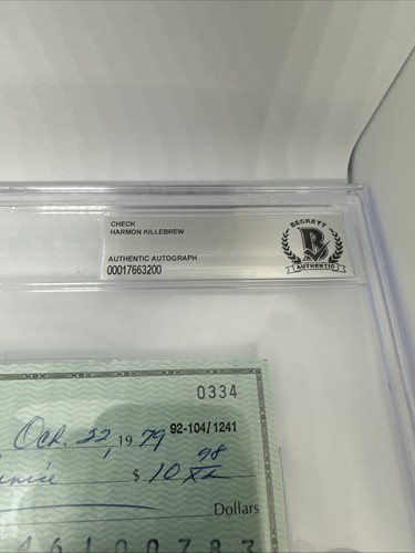 1979 Harmon Killebrew Minnesota Twins HOF Signed Check Beckett Authentic Auto - Picture 3 of 4