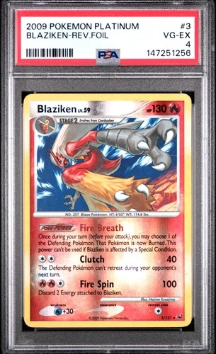 2009 POKEMON PLATINUM #3 BLAZIKEN-REVERSE FOIL PSA 4