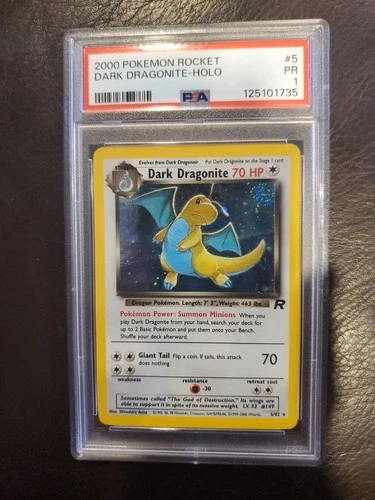 2000 Dark Dragonite 5/82 5 Team Rocket Holo PSA 1 w/ Swirl