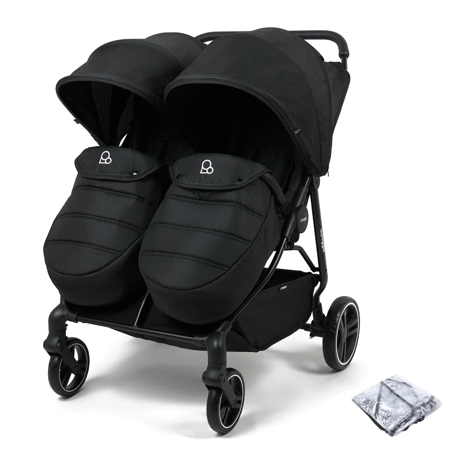 Puggle Urban City Easyfold Twin Pushchair with footmuff lightweight black