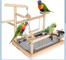 Bird Playground with Playstand, Hanging Accessories for Birds to Play - Large