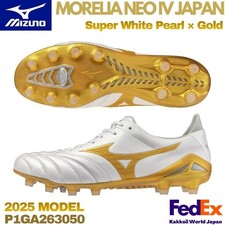 Mizuno Soccer Cleats MORELIA NEO 4 JAPAN Super White Pearl/Gold P1GA263050 NEW