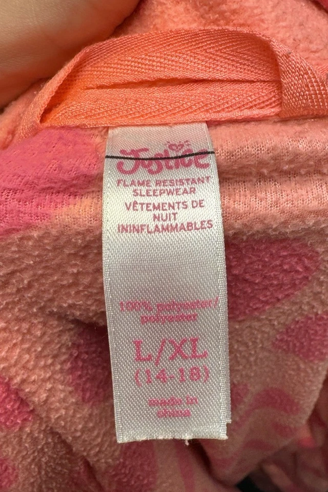 Justice Pink Polka Dot Robe Fleece Heart Pocket Happy Girls Prettiest - Image 4 of 4