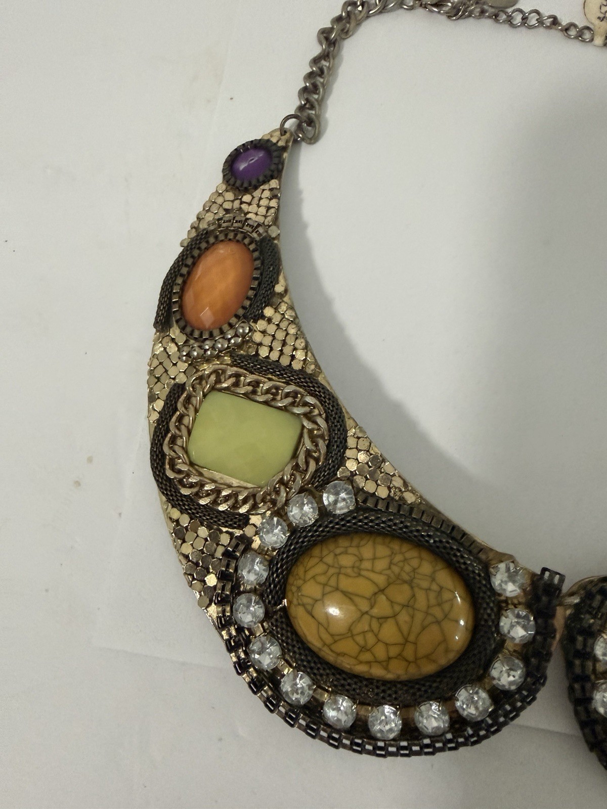 Boho Statement Bib Necklace Multicolor Stones Rhi… - image 3