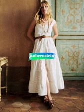 Sezane French Printed Embroidery Hollow Skirt Suspenders Front Button Dress