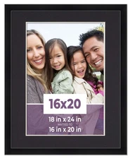 16x20 Frame Black With Black Picture Mat For 16x20 Photo - Black 18x24 Frame To