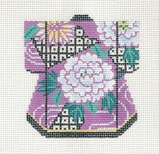 Petite Japanese Kimono Floral Purple 18 mesh HP Needlepoint Canvas Ornament LEE