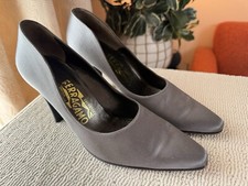 SALVATORE FERRAGAMO, Gray Satin Embellished pump, Lucite Heels, Size 7