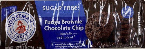 Voortman Bakery SUGAR FREE Fudge Brownie Chocolate Chip Cookies 8 Oz Pack NEW - Picture 1 of 2