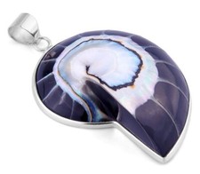 XXL Anhänger Nautilusmuschel Ammonit blau-schwarz mit 925 ECHT SILBER 41 mm