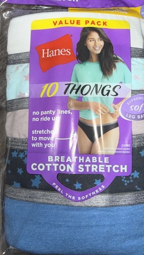 Hanes ~ 10-Pair Women's Thong Underwear Panties Cotton Blend Stretch ~ XL/8