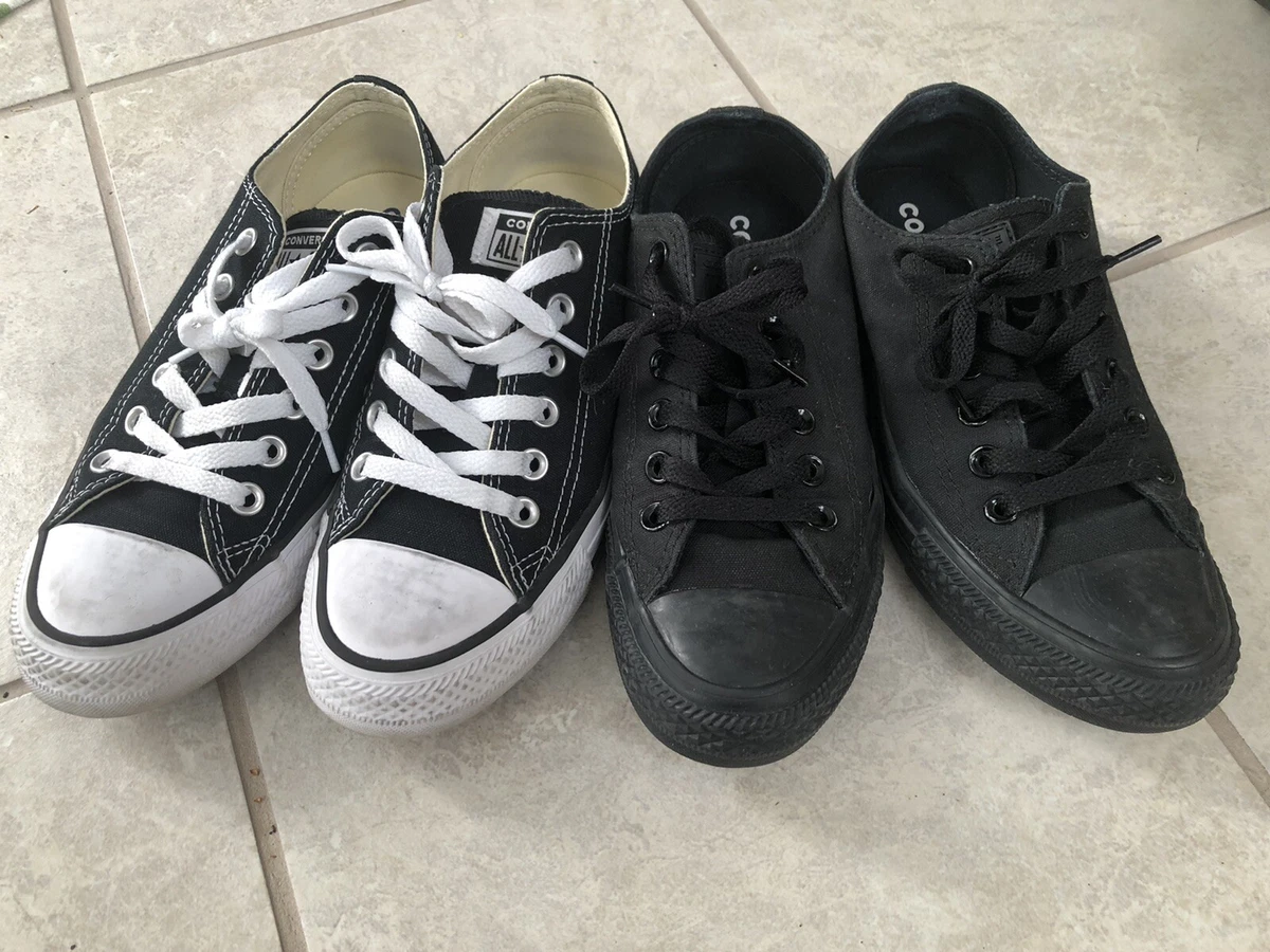 LOT OF 2 Converse All Star Black White Monochrome Mono Low Top Mens 5 Womens 7