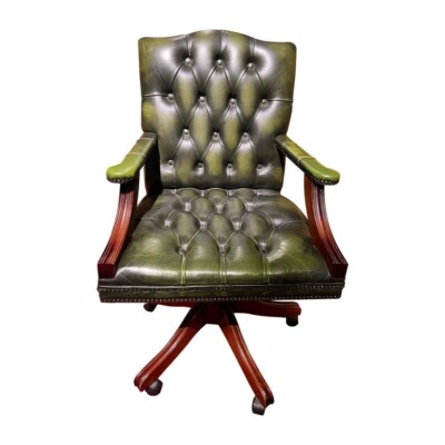 Vintage Chesterfield Leather Office Chair Captains Chair Green by  Centurion