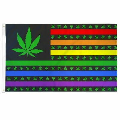 Rainbow Marijuana Pot Leaf USA 3x5FT Flag Banner Weed Hippie Blunt Cannabis Dope
